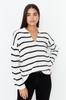 Women's Elegance Style Sweater Black Super Wide Pattern Striped Knitwear Sweater