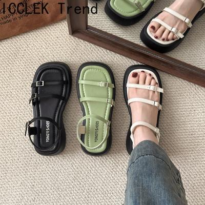 Летние женские сандалии с открытым носком, модные женские уличные платья, платформа, плоская подошва, гладиаторские сандалии