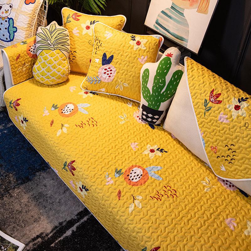 Полностью хлопковая диванная подушка, всесезонная универсальная ткань, противоскользящая ткань из чистого хлопка, скандинавский минимализм, спинка «Благородная принцесса», чехол для полотенца, милый мультфильм