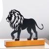 Metal Lion Statue Figurine Hollow Iron Animal Sculpture with Wood Base Table Centerpieces Decors Home Desktop Ornament