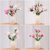 Realistic 3 Heads Lily Artifiical Flowers Multicolor Double Layers Artificial Flower PU Washable Fake Plants Wedding Supplies
