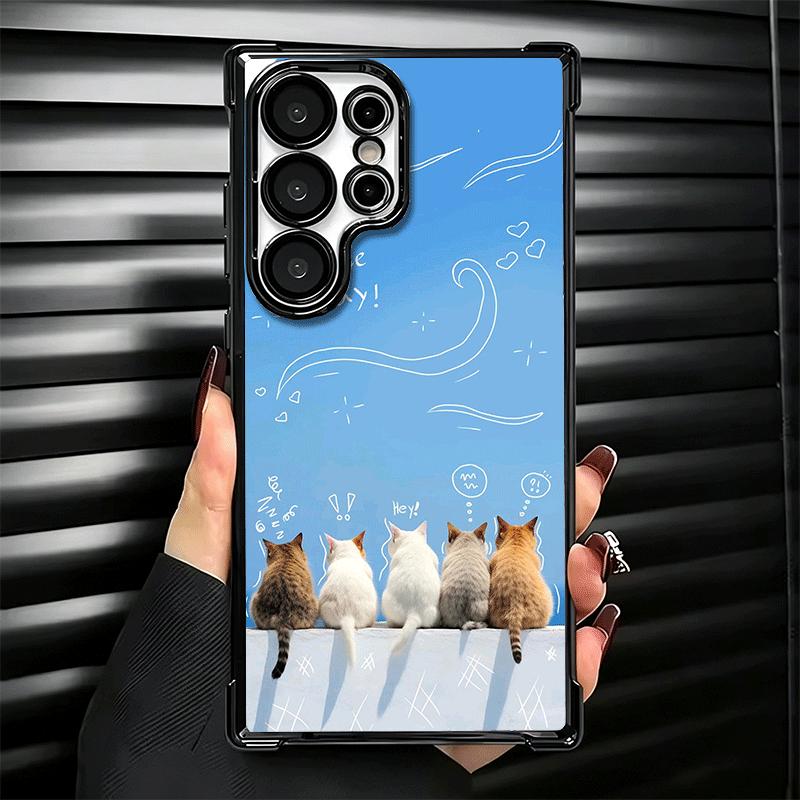 Кот Милый Котенок Мультяшный Покрытие Чехол для Телефона Для Samsung Galaxy S24 S25 FE S26 Edge S23 Ultra S22 S21 Plus S20 Противоударный Подушка Безопасности C