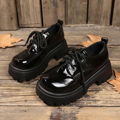 Туфли-оксфорды из лакированной кожи Lucyever, женские, 2024 г., туфли на платформе со шнуровкой в стиле панк, женские, студенческие, на толстой подошве