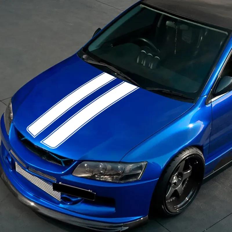 2PCS Sports Racing Car Engine Hood Stripe Sticker Waterproof PVC Self Adhesive Auto Body Vinyl Decal Car Decoration Accessories