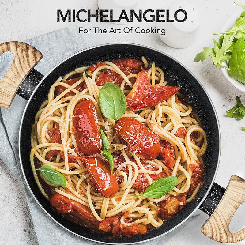 Антипригарная кастрюля 5 кварт Гранитная большая суповая кастрюля Кастрюля для варки пасты со стеклянной крышкой Индукционная посуда Кухонная посуда Черная