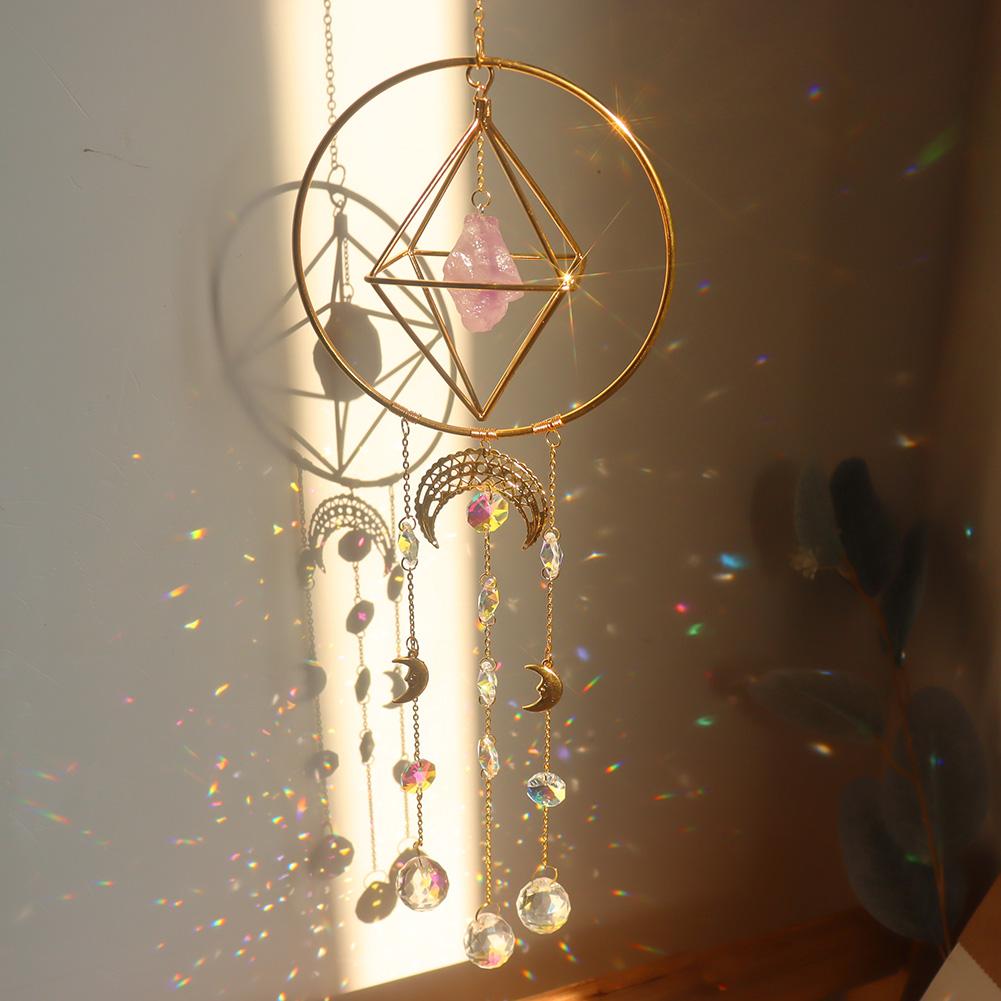 Crystal Wind Chime Moon Sun Catcher Windchimes Crystal Hanging Prism Rainbow Maker Sun Light Catcher Pendant Home Garden Decor