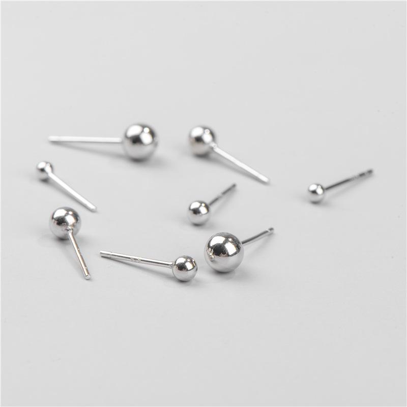 Sterling Silver S925 Round Bead Earrings for Women, Fashionable Mini and Simple Design, Basic Silver Bean Style.