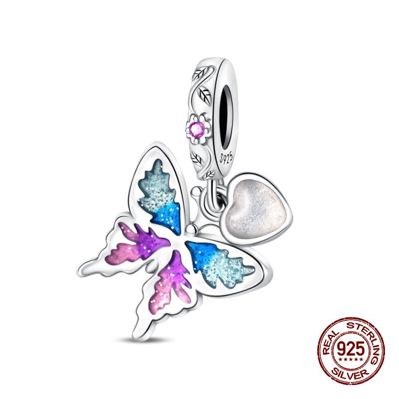 Новинка, 100% стерлингового серебра 925 пробы, цветы, драгоценные камни, подвески-бабочки, бусины, подходят для оригинального браслета 925 пробы, сделай сам, теплые украшения, подарок на день рождения
