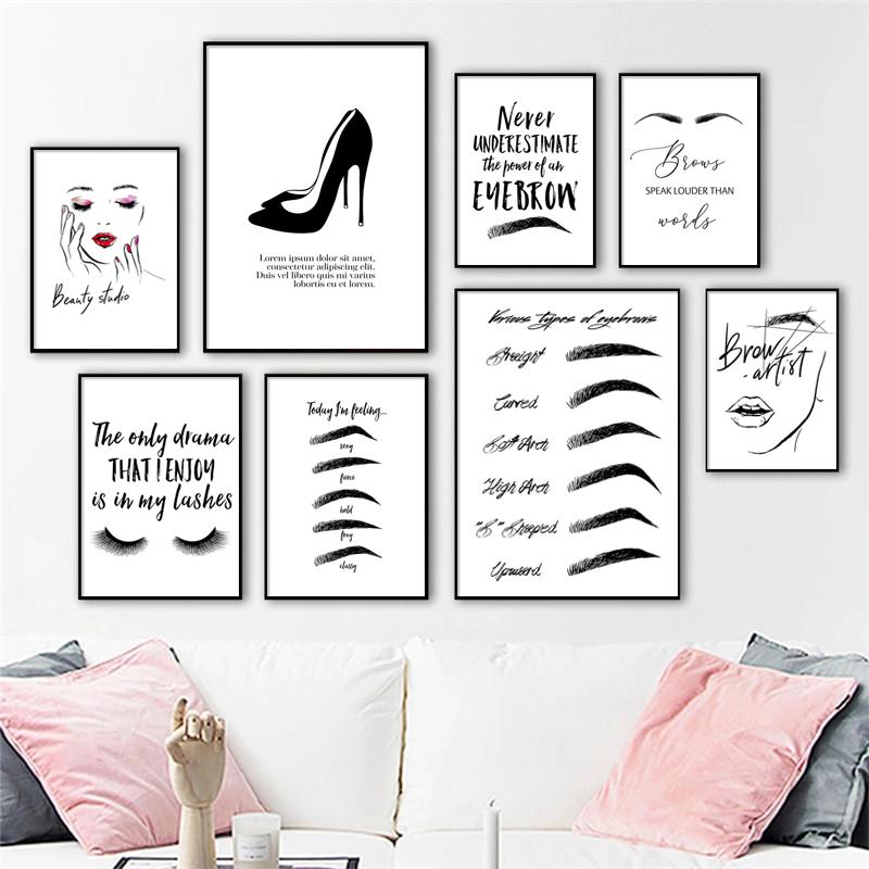 Модный макияж, холст, картина, брови, ресницы, губы, лак для ногтей, настенный художественный постер, салон красоты, декор для спальни для девочек, изображение