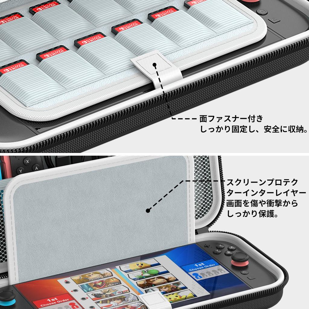 HEYSTOP Storage Case for Switch Large Capacity Soft EVA Storage Velcro Double Zipper Holds 12 Game Soft and More 2, Shockproof, Storage, Lining,