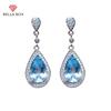 Temperament Jewelry Sea Blue Zircon Long Earrings Female Fine Jewelry