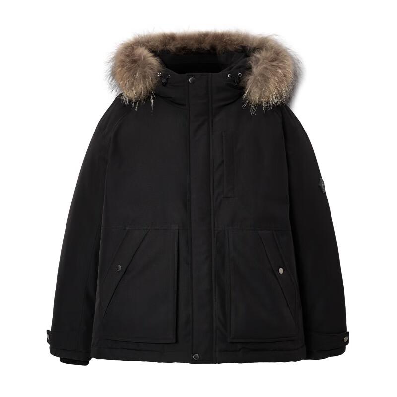 JACK&JONES Men's Water-Repellent Detachable Fur Hooded Down Jacket