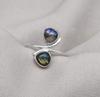 Labradorite Double Stone Ring: 925 Sterling Silver Adjustable Boho Jewelry