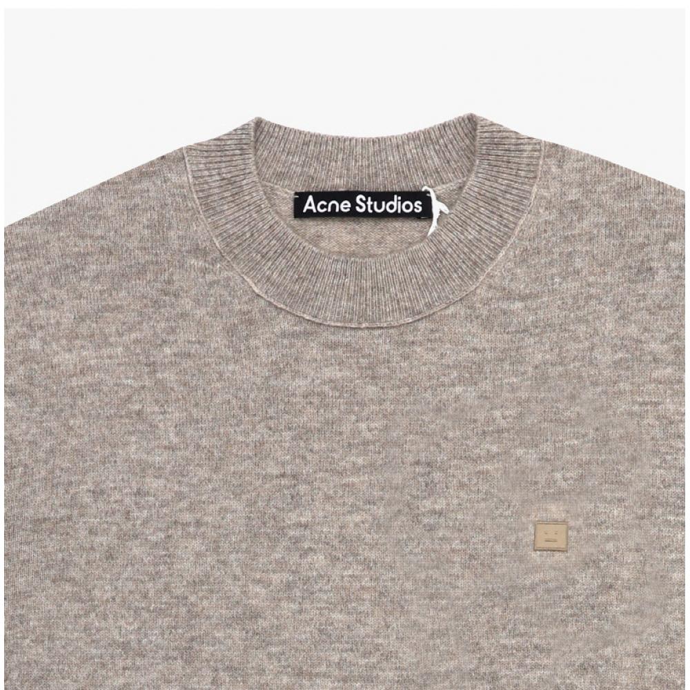 Acne Studios Face Logo Patch Unisex Knit C60101 Greige Melange  Drn 