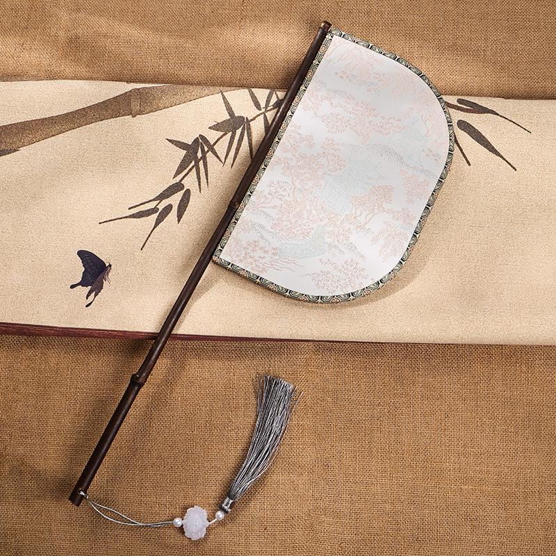 Purple Bamboo Knife Fan with Long Handle - Hanfu Catwalk Prop and Face Covering in Ancient Warring States Style