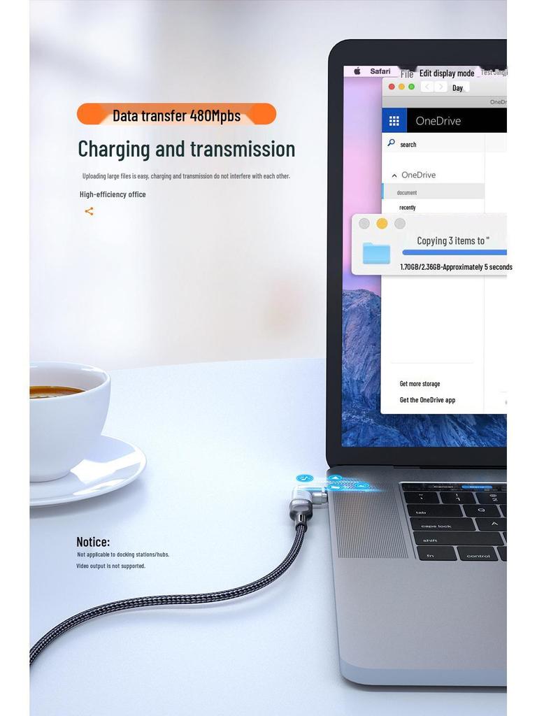 PD100W Magnetic Elbow Adapter - Fast Charging Type-C Converter for Laptops & Phones