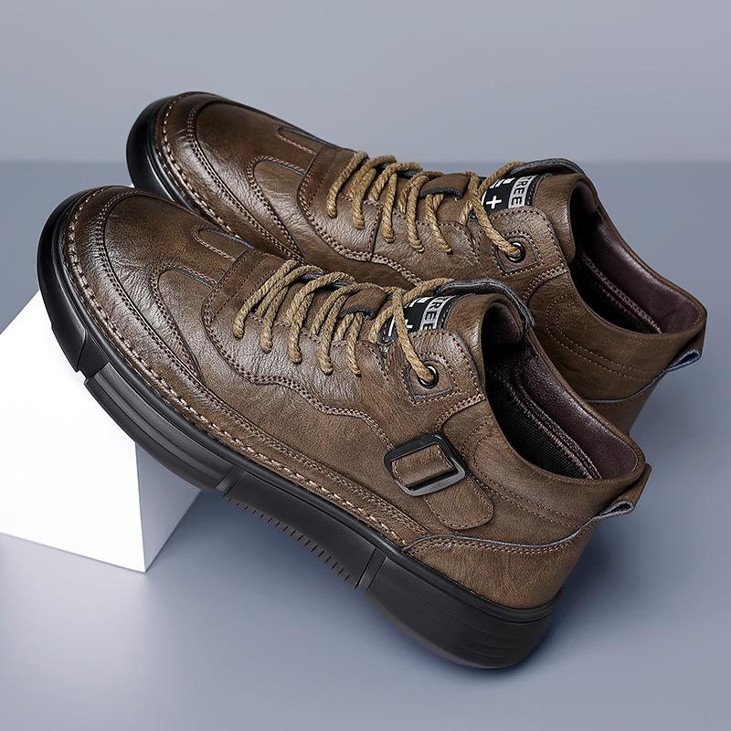 2025 New Men's Shoes Retro Martin Boots Thermal Velvet Cotton Shoes Genuine Leather Trend Men's Short Boots Casual Leather Shoes