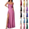 Женское летнее длинное атласное платье с открытой спиной и воротником-хомутиком на бретельках