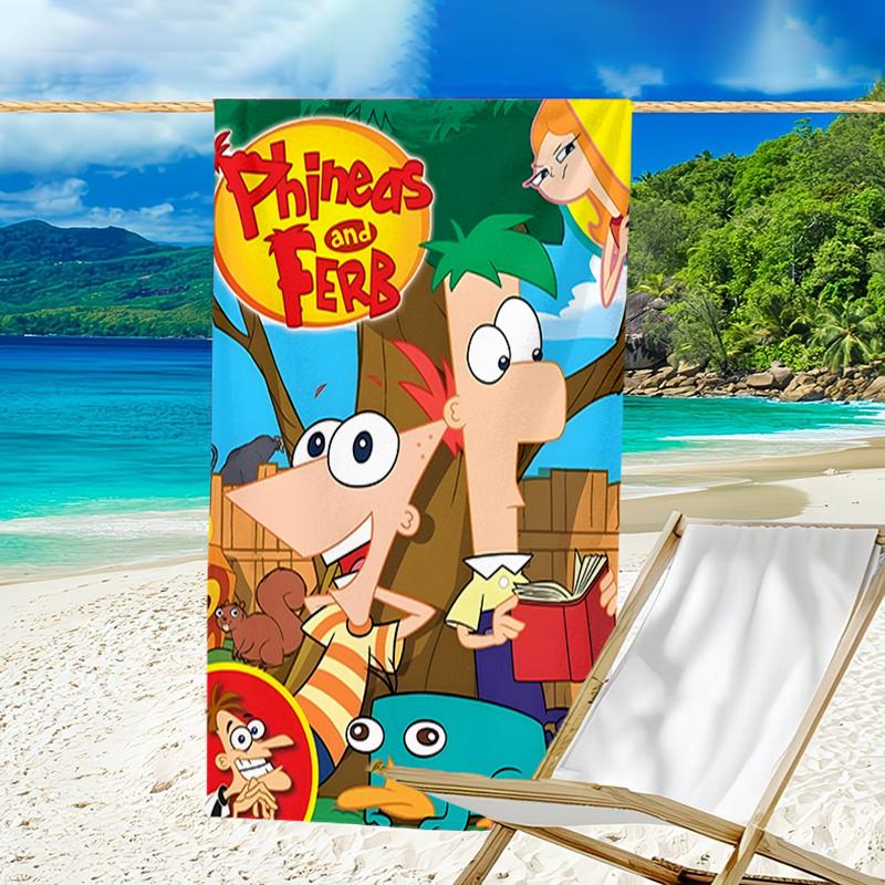 1pc Phineas and Ferb1 Beach Towel, Beach and Seaside Swimming Pool Equipment, Fashion Pattern, Rectangular, Travel Essentials