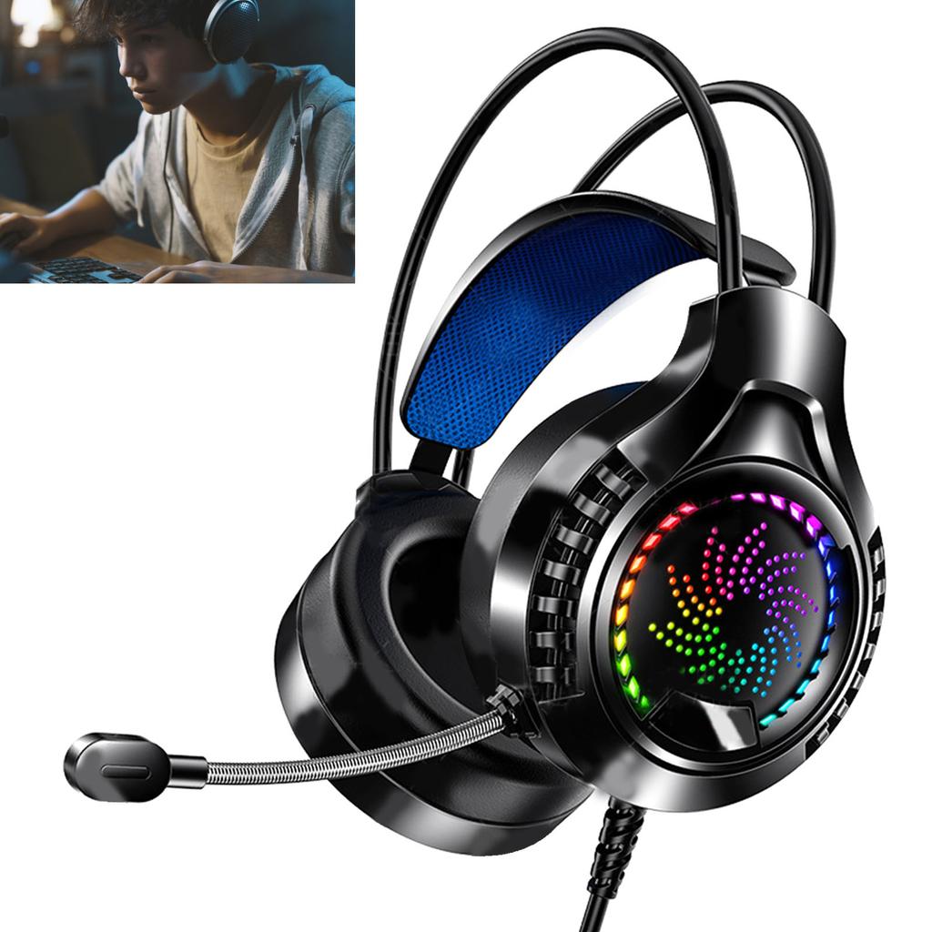 Проводная компьютерная гарнитура 7.1-канальный звук Регулируемое оголовье Мягкие амбушюры Двойной 3,5 мм и USB RGB Компьютерная игровая