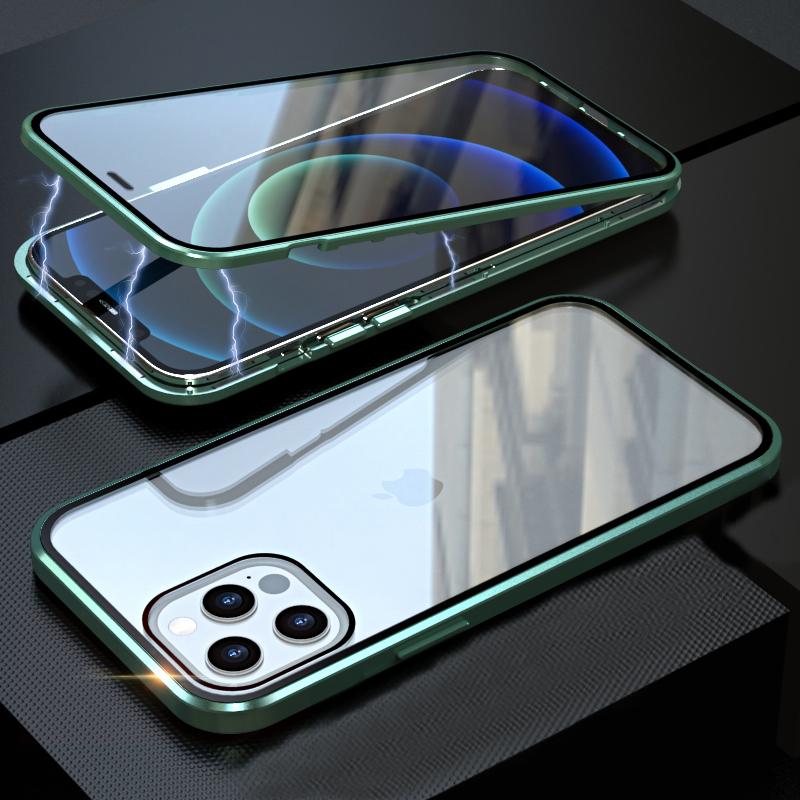 IPhone 15 14 13 12 11 Pro max X XR Xs max 7 8 plus mini uchun shaffof shisha metall magnit g'ilof