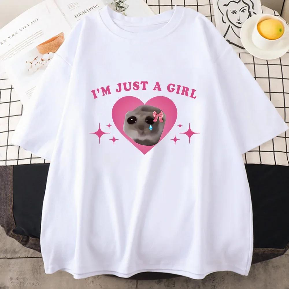 Unisex Sad Hamster Tshirt I'm Just A Girl Cartoon Printing Tee-shirt Casual Short Sleeve Summer Tshirts High Quality Girls Tees