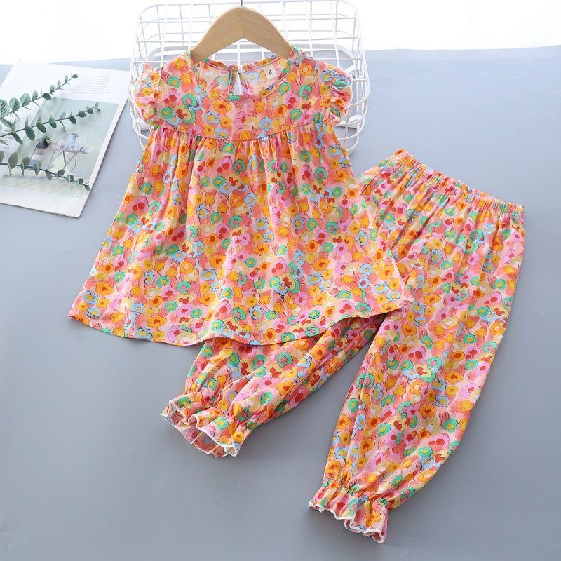 Girls' Summer Flying Sleeve Seven Part Pants Set Children's Two-piece Set Baby Pajamas
