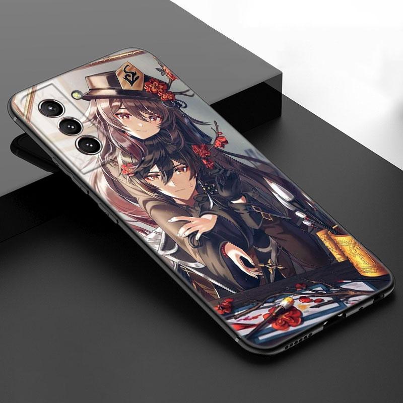 Hu Tao Genshin Impact Black Silicone Phone Case For Samsung Galaxy S23 S21 S20 FE S24 S22 Ultra S10E S10 S9 S8 Plus