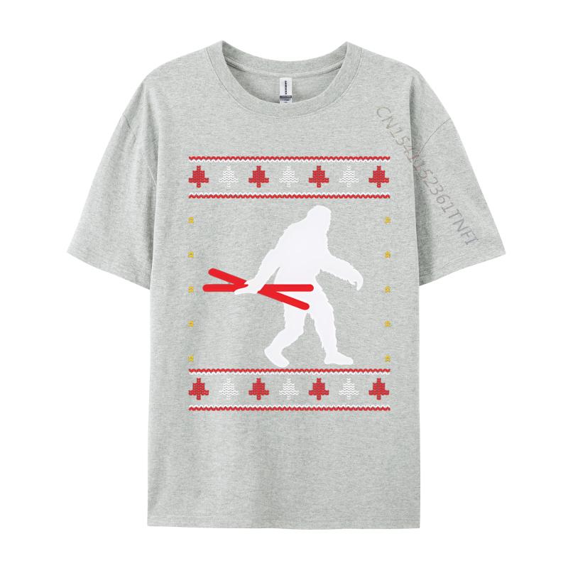 Christmas Bigfoot Skier Carrying Ski Tshirts Funny Gift Tshirts Novelty Printed Tee Tops Cotton Tops