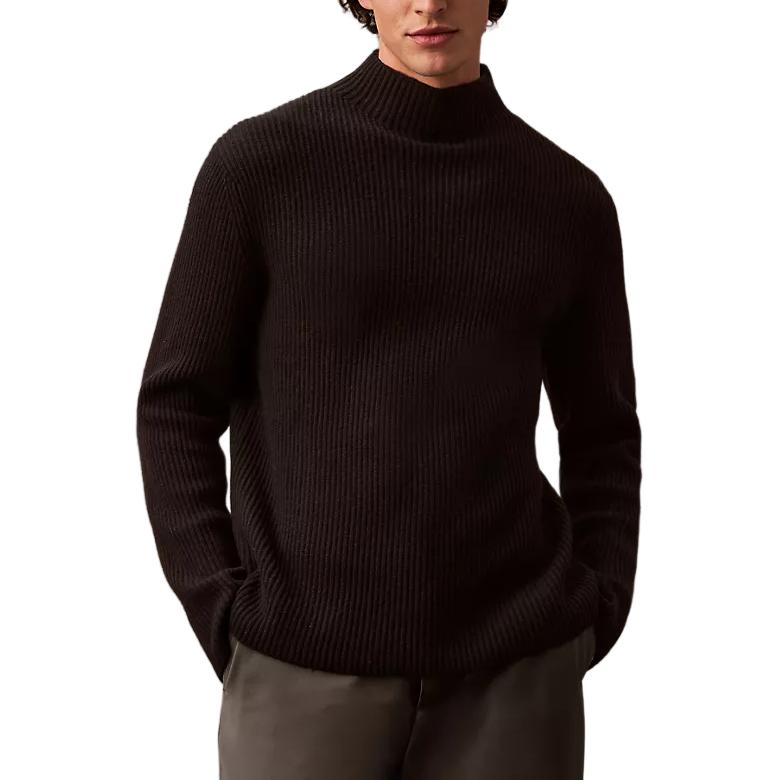 Calvin Klein Minimalist Comfortable Versatile Ribbed Knit Stand Collar Long Sleeve Sweater Men Sweater Black 40EM367-001