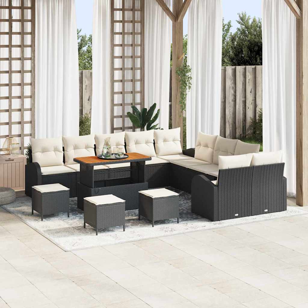 Garden Sofa Set with Cushions 14 pcs Black and Cream