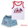 Детский Девочки Аниме Мультфильм K-Pop С принтом Хлопок Без рукавов Майка Джинсовые Шорты Комплект Одежды