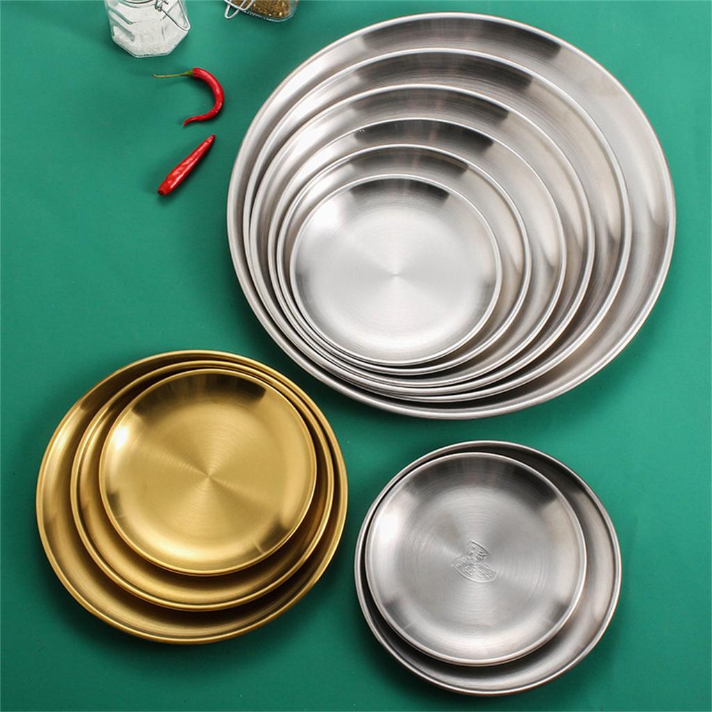 Set of 4 Elegant Meal Dish Set 304Stainless Steel Serving Plates Dinner Plate Suitable for Entertaining and Daily Use