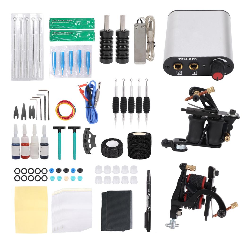 Профессиональный набор для татуировки с катушкой, блок питания для татуировки, переводная бумага, набор для практики кожи 90‑265VUS