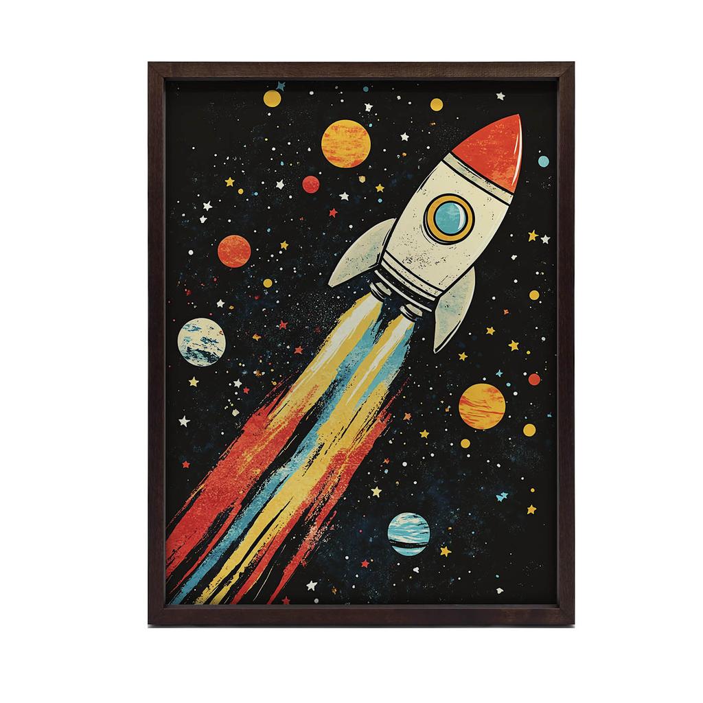 Rocket In Space Poster Rocket In Space Poster, 50X70 Cm, Black Aluminum Frame, 230 Gsm Matte Paper