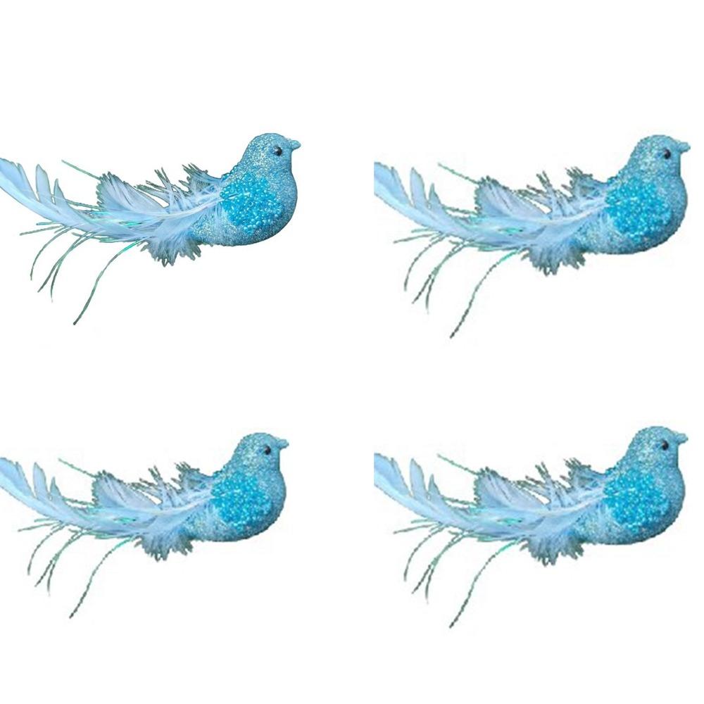 4 Pcs Cute With Clip Christmas Feather Bird Handmade Sparkling Simulation Bird Vivid Colorful Bird Ornaments Xmas Tree Decor