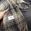 Plaid Scarf Women's Atmosphere Warm New Dry Rose Powder Autumn and Winter White Soft Fringed Shawl Scarf