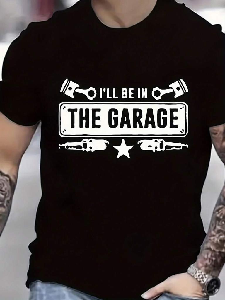Унисекс футболка с принтом THE GARAGE - Круглый вырез, Обычный крой, Прочная эластичная