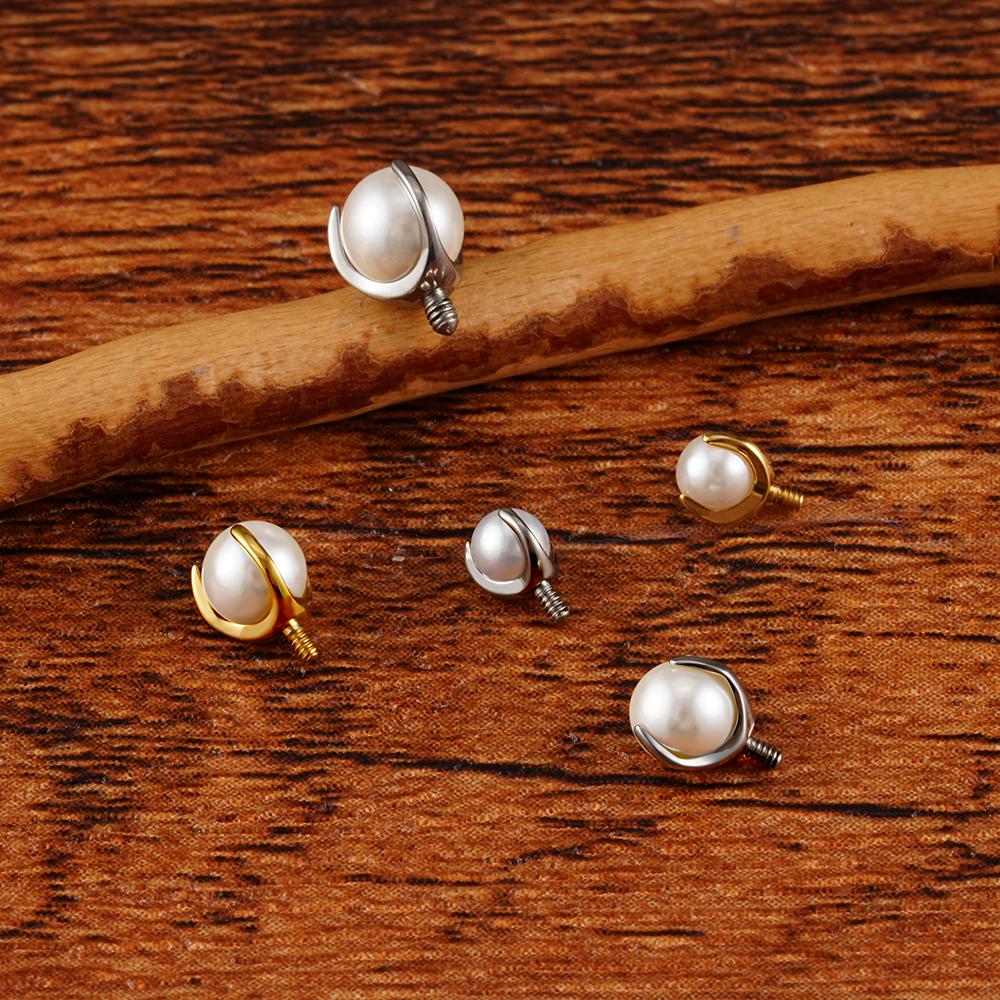 Right Grand ASTM F136 Titanium Internally Threaded White Pearl Top End for 14G 16G Labret Lip Stud Nipple Piercing Body Jewelry