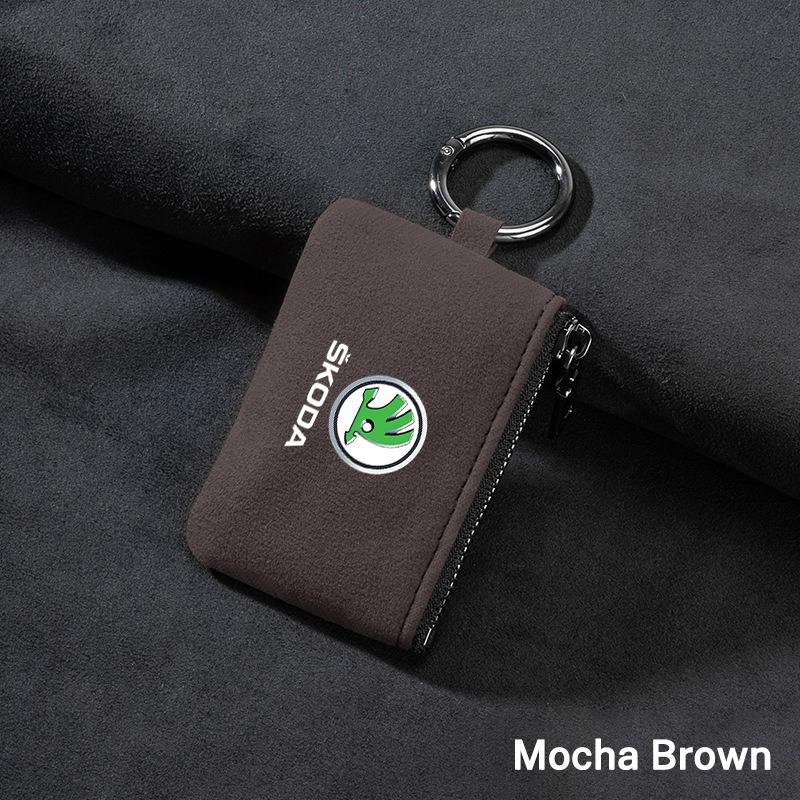 BAUF7 Universal Car Key Bag Cover Case Leather Key Wallet For Skoda Vrs Fabia Superb Yeti Octavia Rapid Kodiaq Kamiq Karoq Derivati