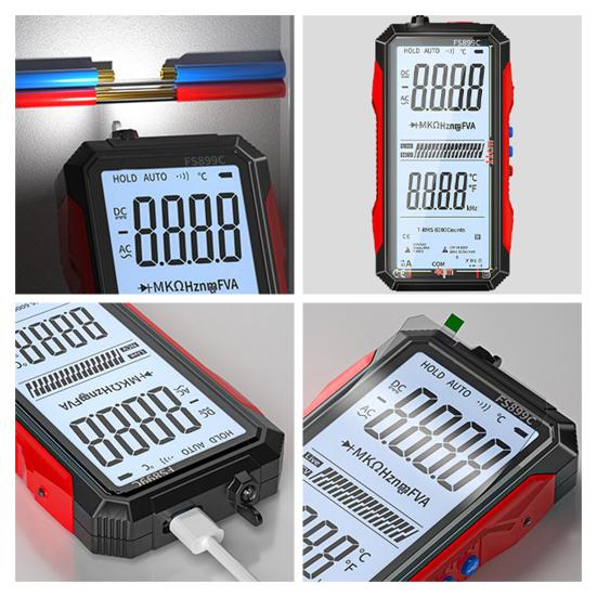 Перезаряжаемый умный цифровой мультиметр-тестер, полностью автоматический, измеритель температуры окружающей среды, мультиметр с большим дисплеем и фонариком