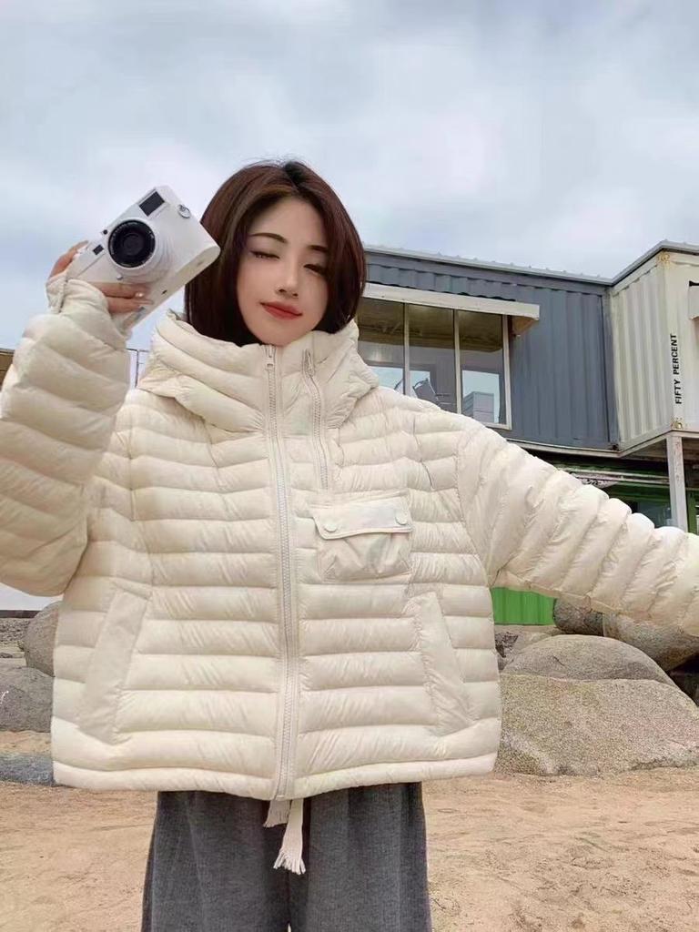 2024 осень-зима 90 утиный пуховик женский с капюшоном легкий и тонкий однотонный куртка из хлеба теплая куртка