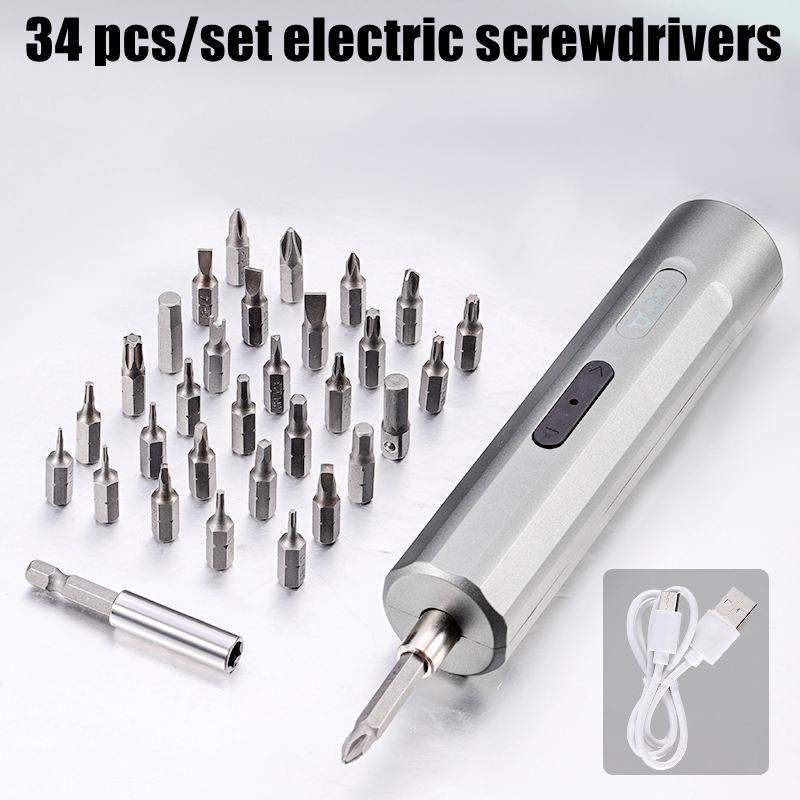 Cordless Portable Electric Screwdriver with 2 Mini Drill Magnetic Bit Home Repair USB Rechargeable Power Tool Household