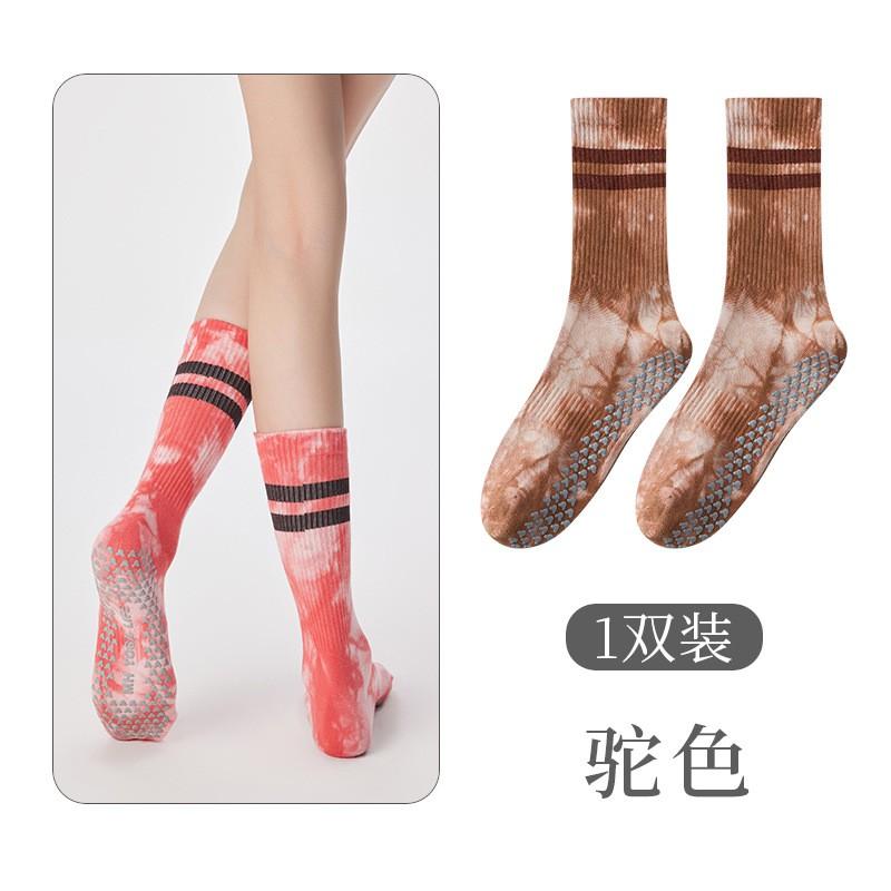 Non-Slip Yoga Socks Women Mid-Calf Cotton Blend Pilates Indoor Workout With Tie-Dye