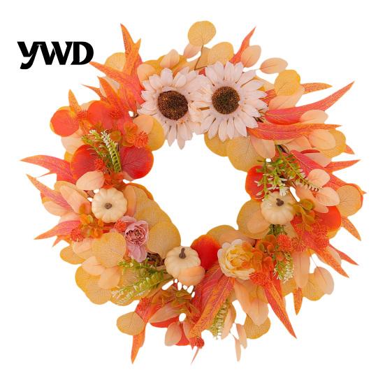Decorative Wreath for Fireplace 20 Inch Fall Wreaths Front Door, Autumn Harvest Lightweight Indoor with Pumpkins, Sunflowers, Leaves Thanksgiving
