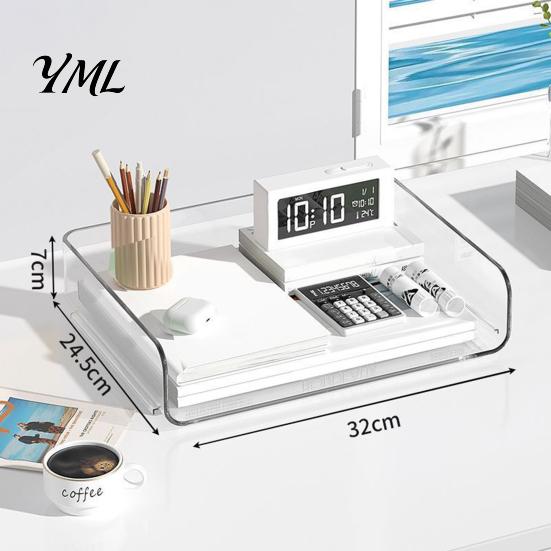 Desktop Stationery Storage Case Large Capacity Desk Organizer for Documents Files Letters A4 Paper Book Notes Mail, Compact File Tray Clear Stackable