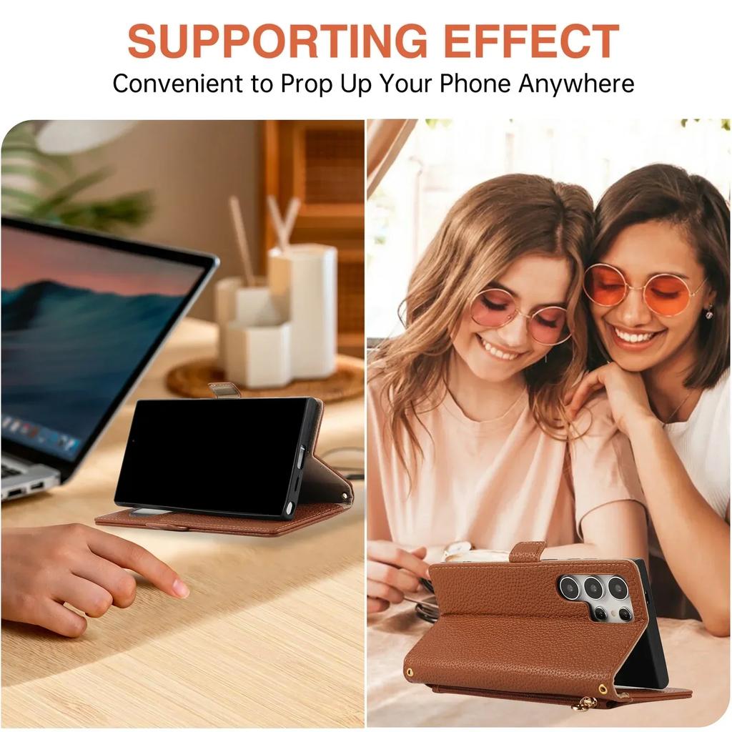 Чехол-кошелек с ремешком на запястье для Galaxy S25 Ultra S24 FE S23 S22 S21 S20 Plus A55 A35 A15 A54, отделение для карт, зеркальный чехол