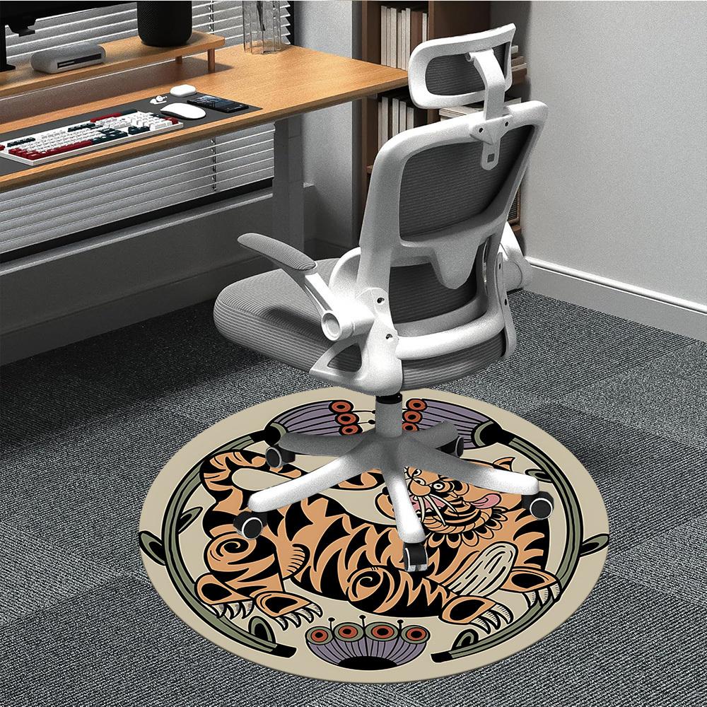 1pc Tiger Artwork Chair Carpet for Office, Round Non Slip Durable Large Size Office Carpet, Suitable for Office