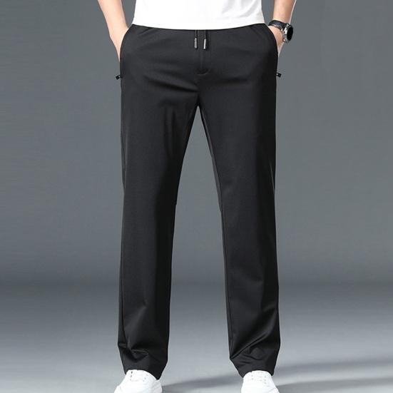 Мужские эластичные повседневные брюки с карманами и шнурком, однотонные быстросохнущие брюки, прямые брюки полной длины