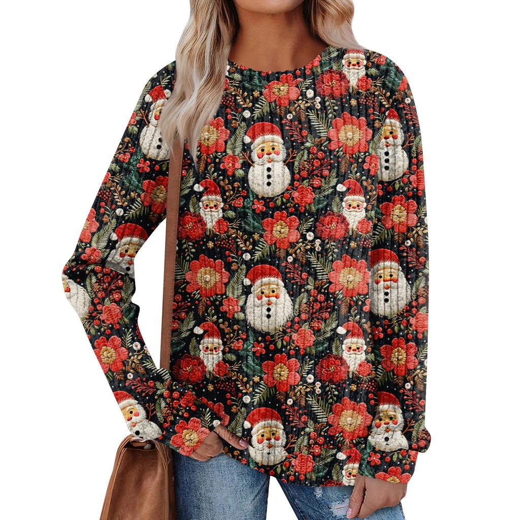 Women's Printed Lightweight Brushed-Cotton Round Neck Top